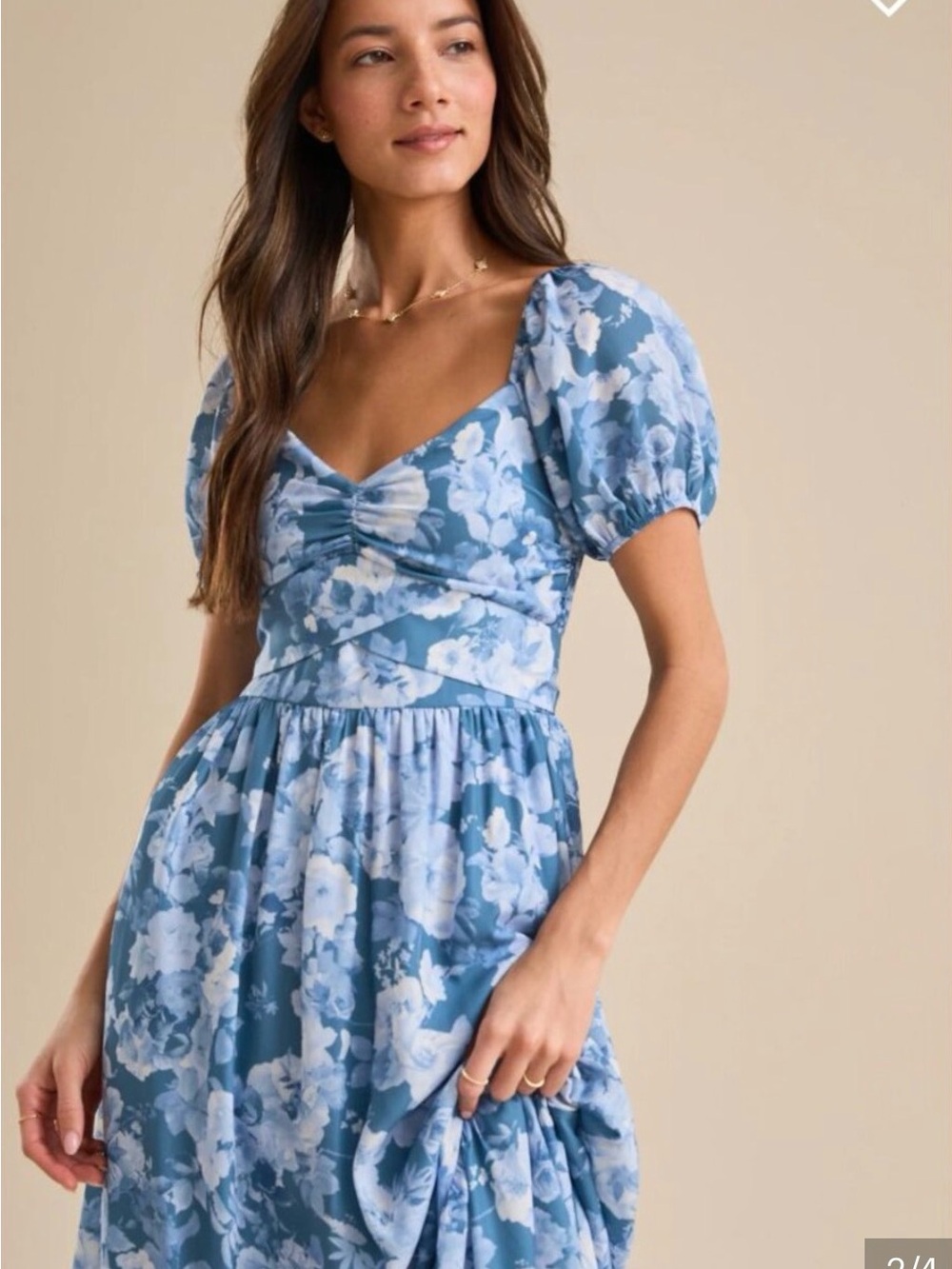 Blue Floral Puff-Sleeve Maxi Dress - Picture 2 of 4